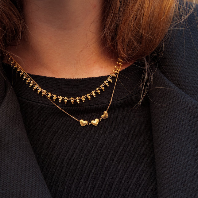Collier Cléa - 3 coeurs effet brossé