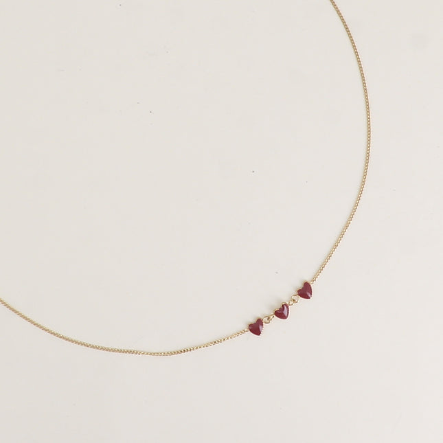 Collier - 3 petits coeurs en émail