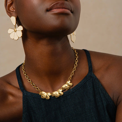 Flora Necklace - large oval link chain, 3 foliage-shaped pieces