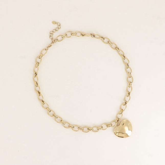 Collier - anneaux ovales alternés et pendentif coeur