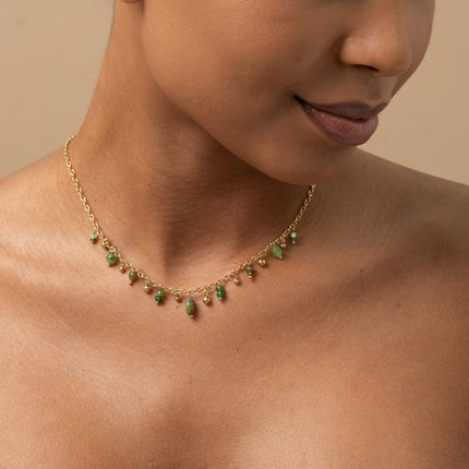 Collier - boules, perles de rocaille et pierres naturelles