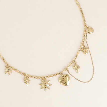 Collier - arbre de vie, trèfle, soleil, coeur, cactus, ange et chaîne pendante