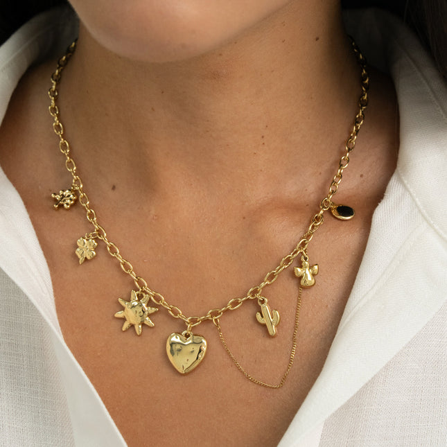 Collier - arbre de vie, trèfle, soleil, coeur, cactus, ange et chaîne pendante