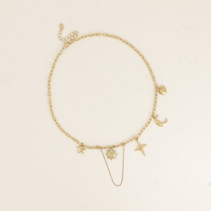 Collier - coeur, croissant de lune, étoiles, soleil