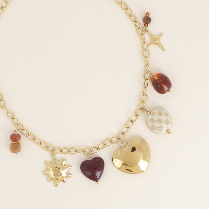 Collier - coeurs, ovales, soleil, étoile, céramique émaillé et résine