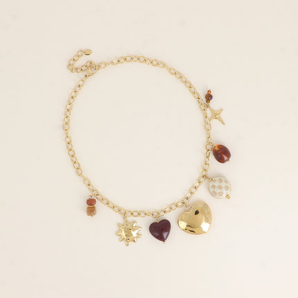 Collier - coeurs, ovales, soleil, étoile, céramique émaillé et résine