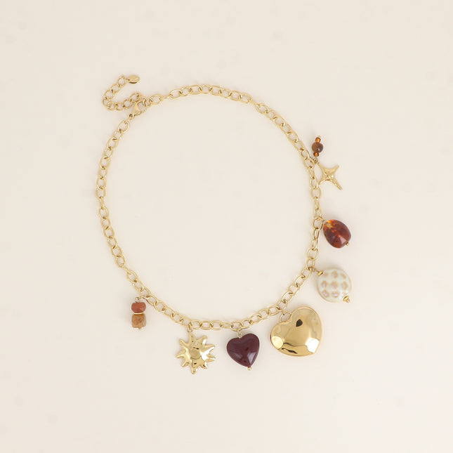 Collier - coeurs, ovales, soleil, étoile, céramique émaillé et résine