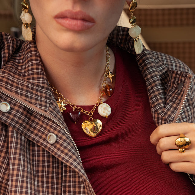 Collier Mystra - coeurs, ovales, soleil, étoile, céramique émaillé et résine