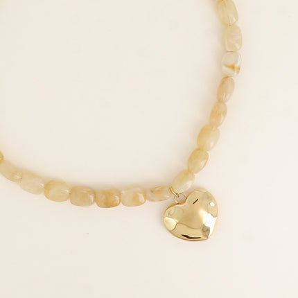 Collier - câble, perles rectangulaires en résine, coeur plat