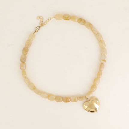 Collier - câble, perles rectangulaires en résine, coeur plat