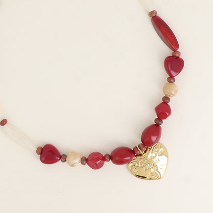 Collier - câble, perles rectangulaires en résine, coeur