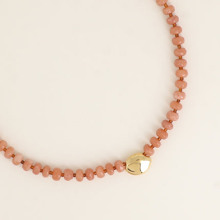 Collier sur câble - pierres naturelles et rocailles, pendentif ovale en acier inoxydable