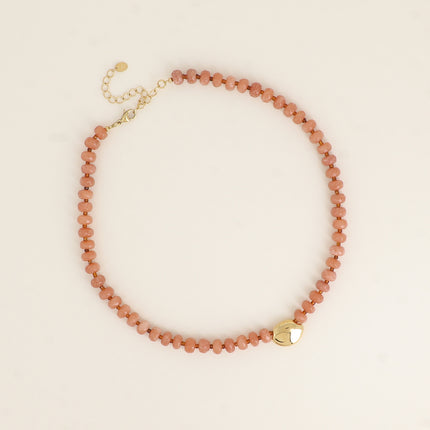 Collier sur câble - pierres naturelles et rocailles, pendentif ovale en acier inoxydable