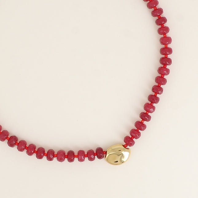 Collier sur câble - pierres naturelles et rocailles, pendentif ovale en acier inoxydable