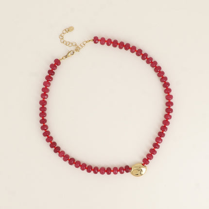 Collier sur câble - pierres naturelles et rocailles, pendentif ovale en acier inoxydable