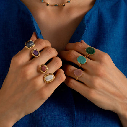 Noélia open ring - 2 natural stones