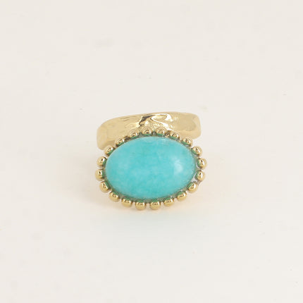Bague Angeline - pierre naturelle ovale et contour boules