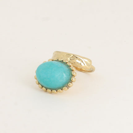 Bague Angeline - pierre naturelle ovale et contour boules
