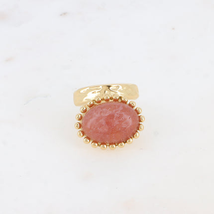 Bague Angeline - pierre naturelle ovale et contour boules