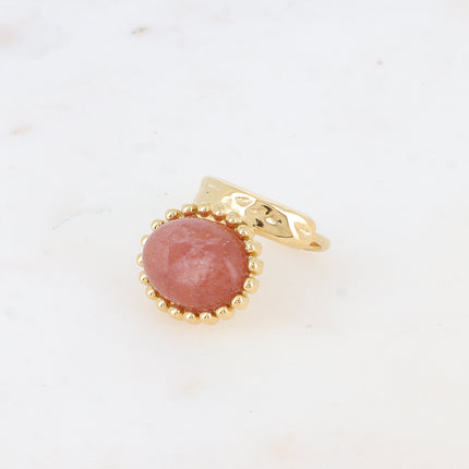 Bague Angeline - pierre naturelle ovale et contour boules