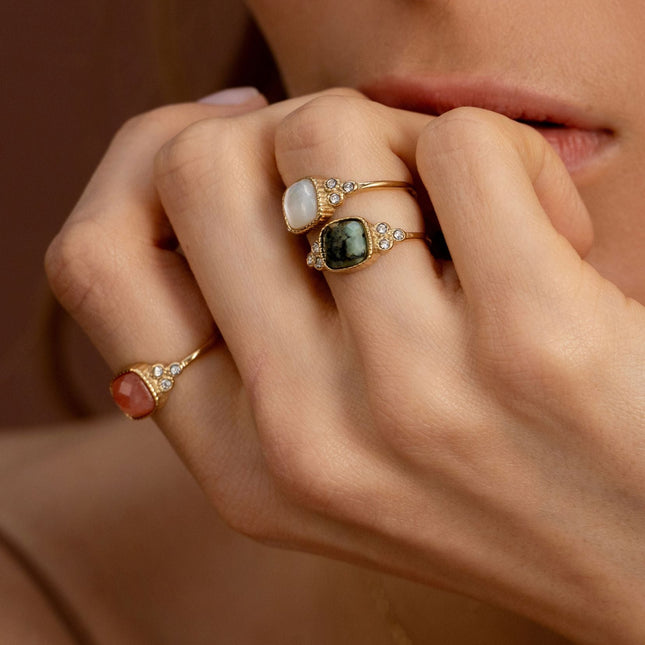 Maréa delicate ring - square natural stone and cubic zirconia