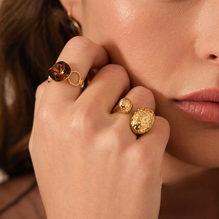 Bague ouverte Ludivine - ovale et rond aux petits pois gravés