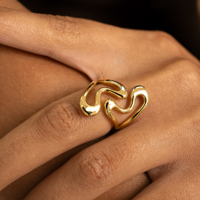 Wide open ring - double openwork heart