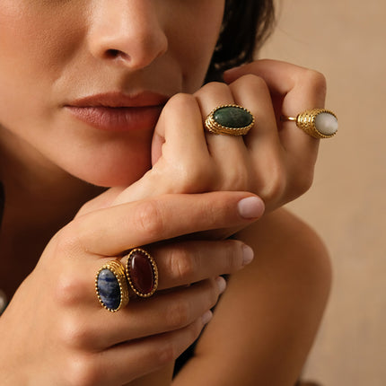 Bague Venise - style chevalière, pierre naturelle ovale