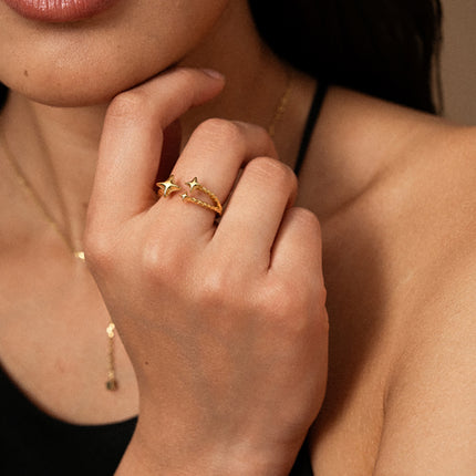 Bague ouverte Trélya - anneau tressé et 3 étoiles du Nord