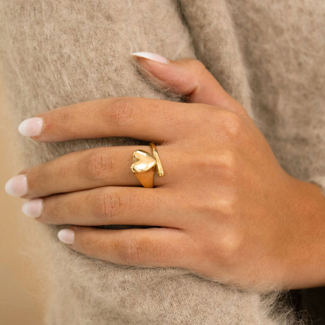 Open ring - heart and stem