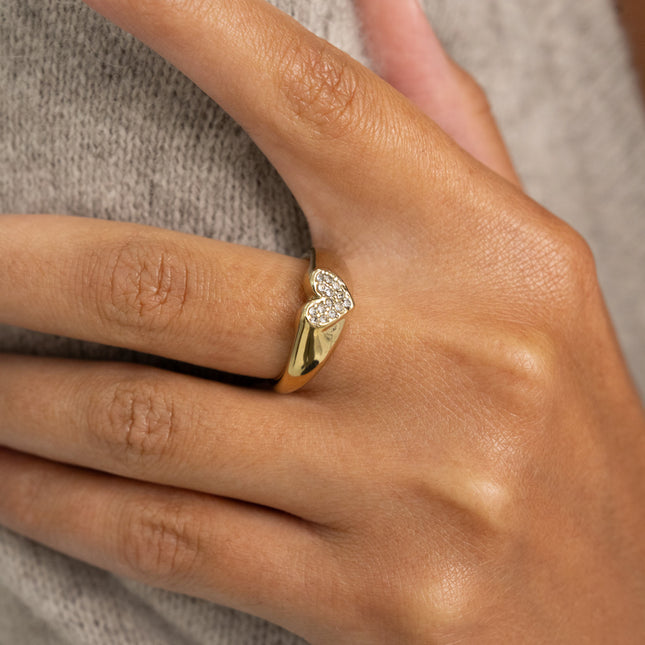Bague - coeur incrusté d'oxydes de zirconium