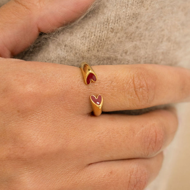 Bague - deux coeurs plats en émail