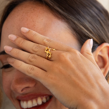 Bague ouverte Astéa - anneau tressé et 4 étoiles du Nord