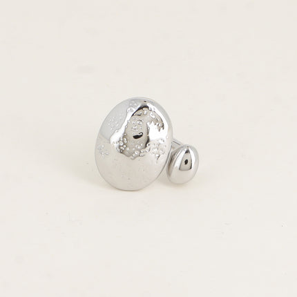 Open ring - large oval with engraved polka dots and small smooth oval