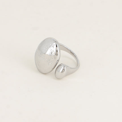 Open ring - large oval with engraved polka dots and small smooth oval