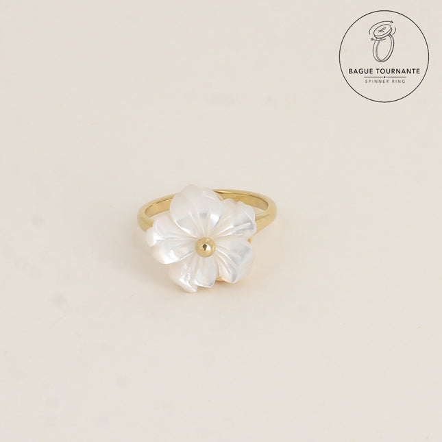 Bague rotative avec fleur nacrée tournante 16mm