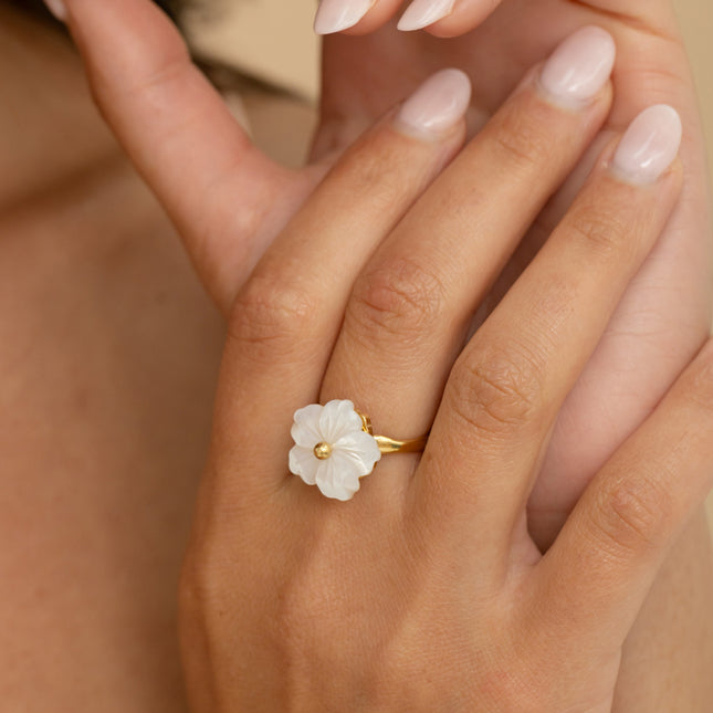 Bague rotative avec fleur nacrée tournante 16mm