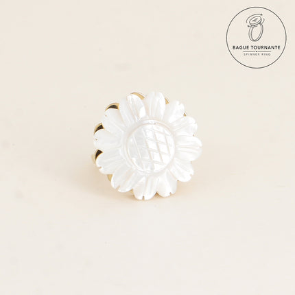 Bague rotative avec fleur tournesol en nacre tournante 20mm