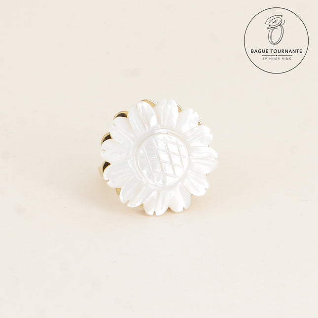 Bague rotative avec fleur tournesol en nacre tournante 20mm