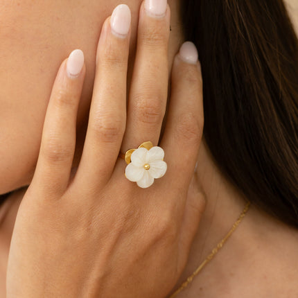 Bague rotative avec fleur nacrée tournante 20mm