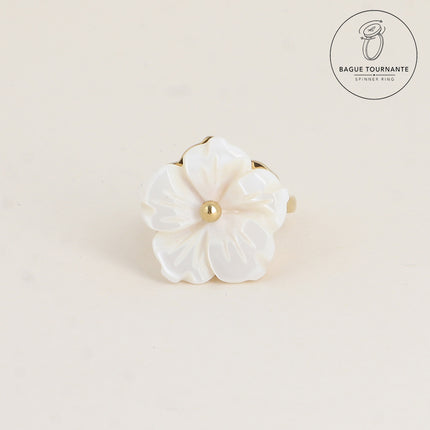 Bague rotative avec fleur en nacre tournante 20mm