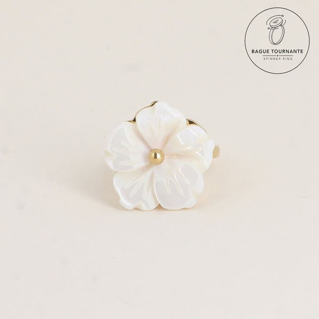 Bague rotative avec fleur en nacre tournante 20mm
