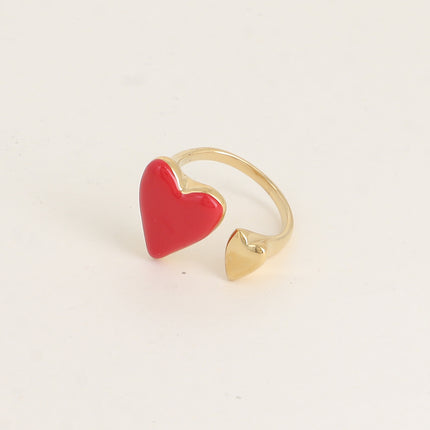 Bague ouverte - 2 coeurs avec émail