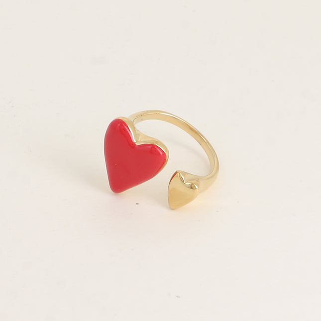 Bague ouverte - 2 coeurs avec émail