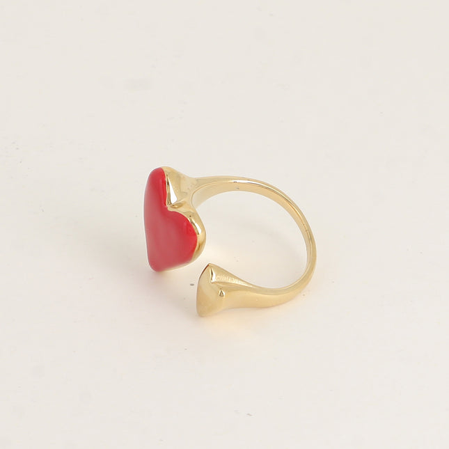 Bague ouverte - 2 coeurs avec émail