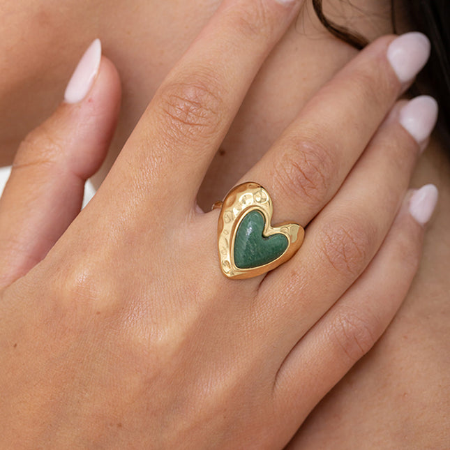 Ring - hearts and natural stone