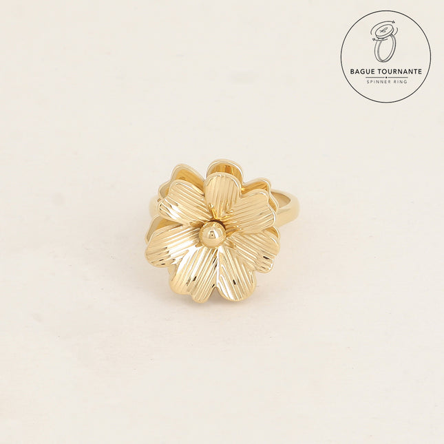 Bague rotative avec fleur texturée tournante