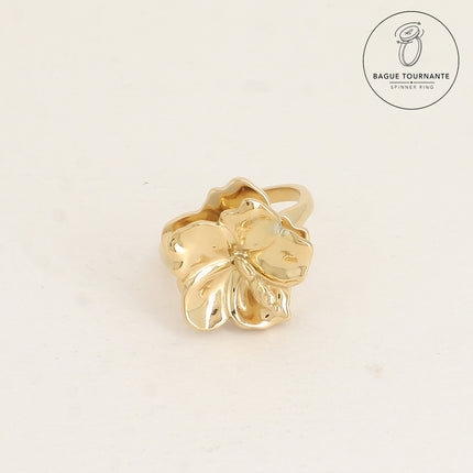 Bague rotative avec fleur hibiscus tournante