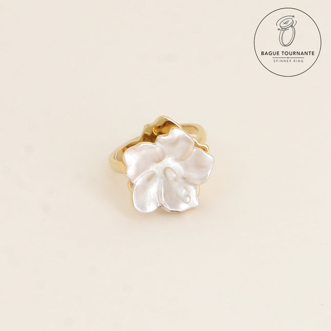 Bague rotative avec hibiscus émaillé tournant