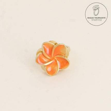 Bague rotative avec fleur en émail tournante